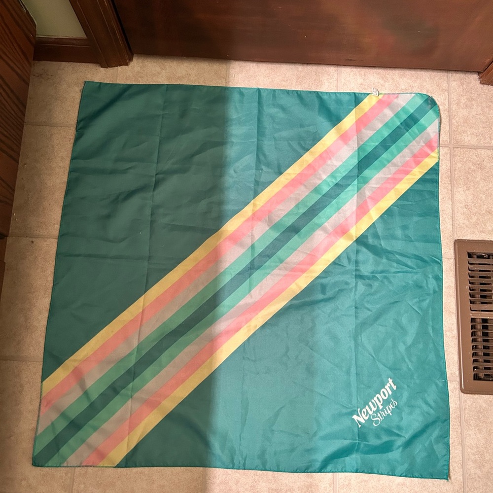 Newport Stripes Cigarettes VTG 80s Green and Multicolor Striped scarf.